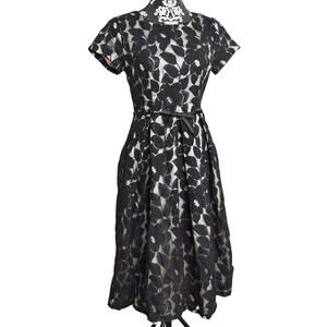Women's Vintage Black And Cream Whimsygoth Floral Lace Midi Dress - Small